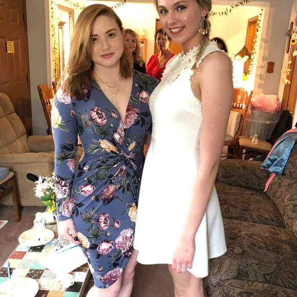 CHARLOTTE RUSSE BLUE FLORAL DRESS WITH PINK FLOWERS SIZE MEDIUM - Picture 3 of 7